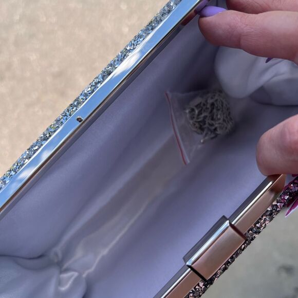 Silver Crystal Purse with Crystals on Front and Back & two detachable chains - Picture 8 of 9